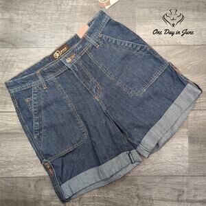 RF Jeans Slub Denim Cuffed Jean Shorts Blue Orange Stitch NWT Size 6